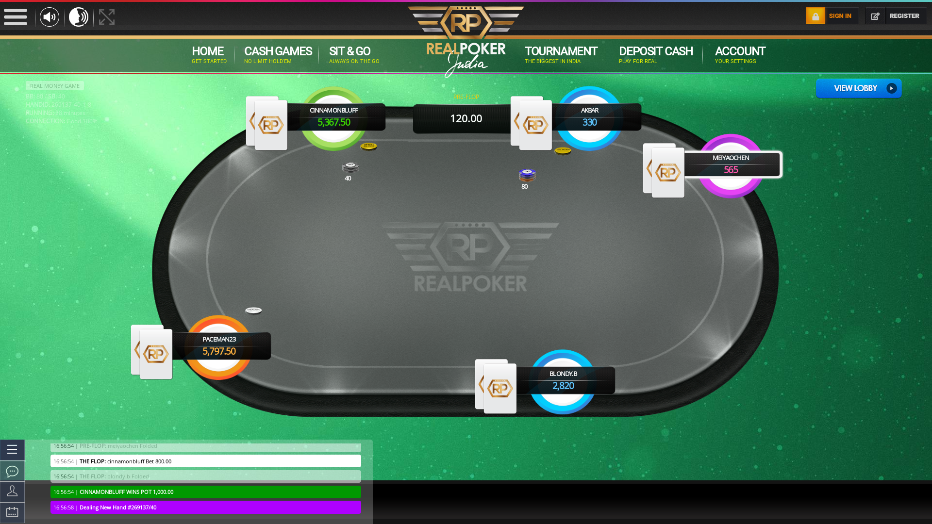 Indian poker on a 10 player table in the 28th minute