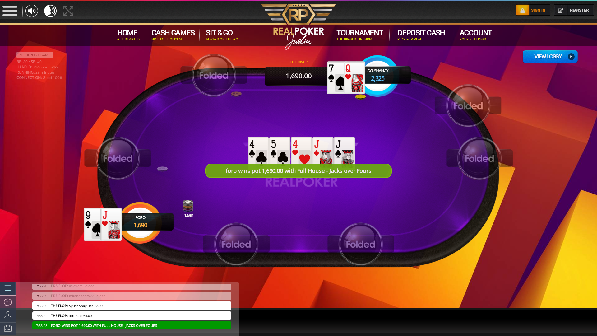 Indian poker on a 10 player table in the 29th minute