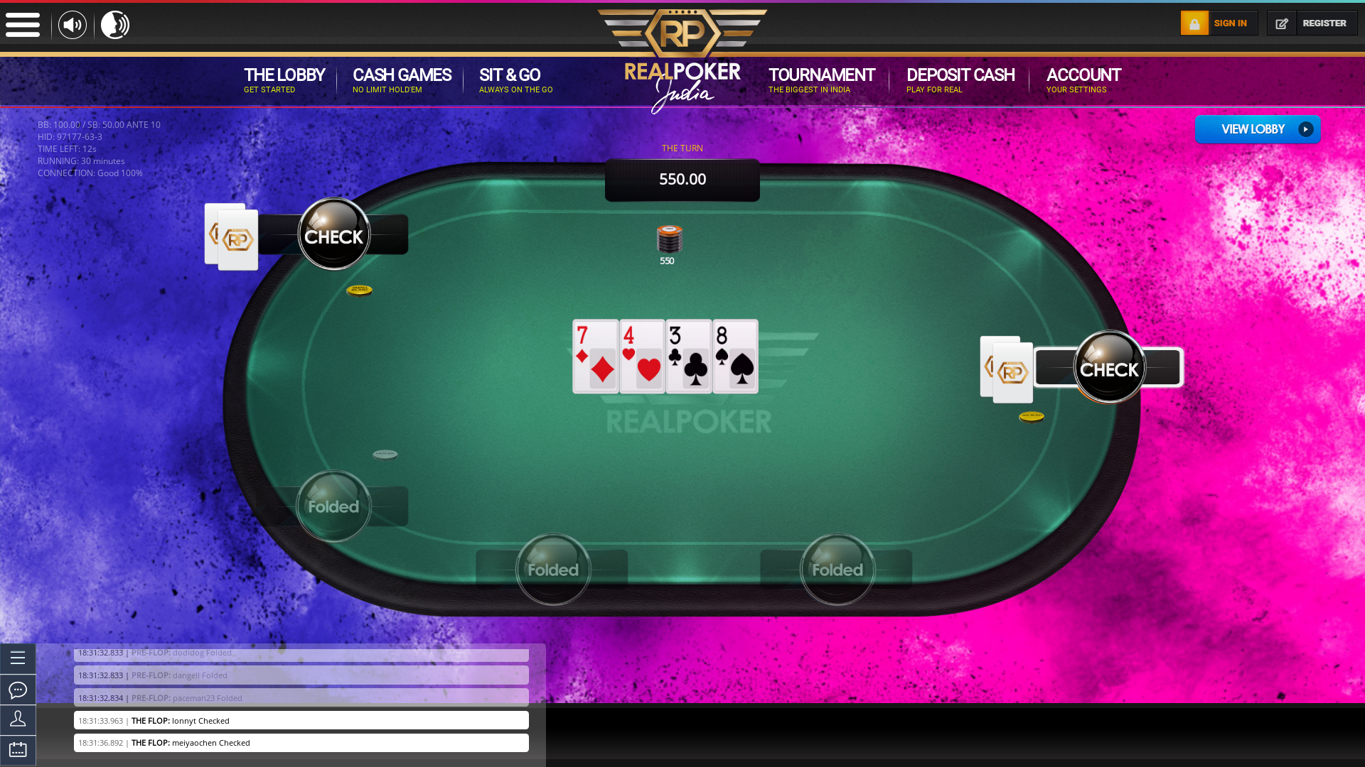 Indian poker on a 10 player table in the 30th minute