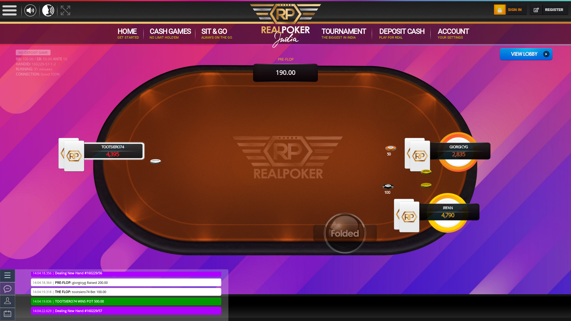 Indian poker on a 10 player table in the 31st minute