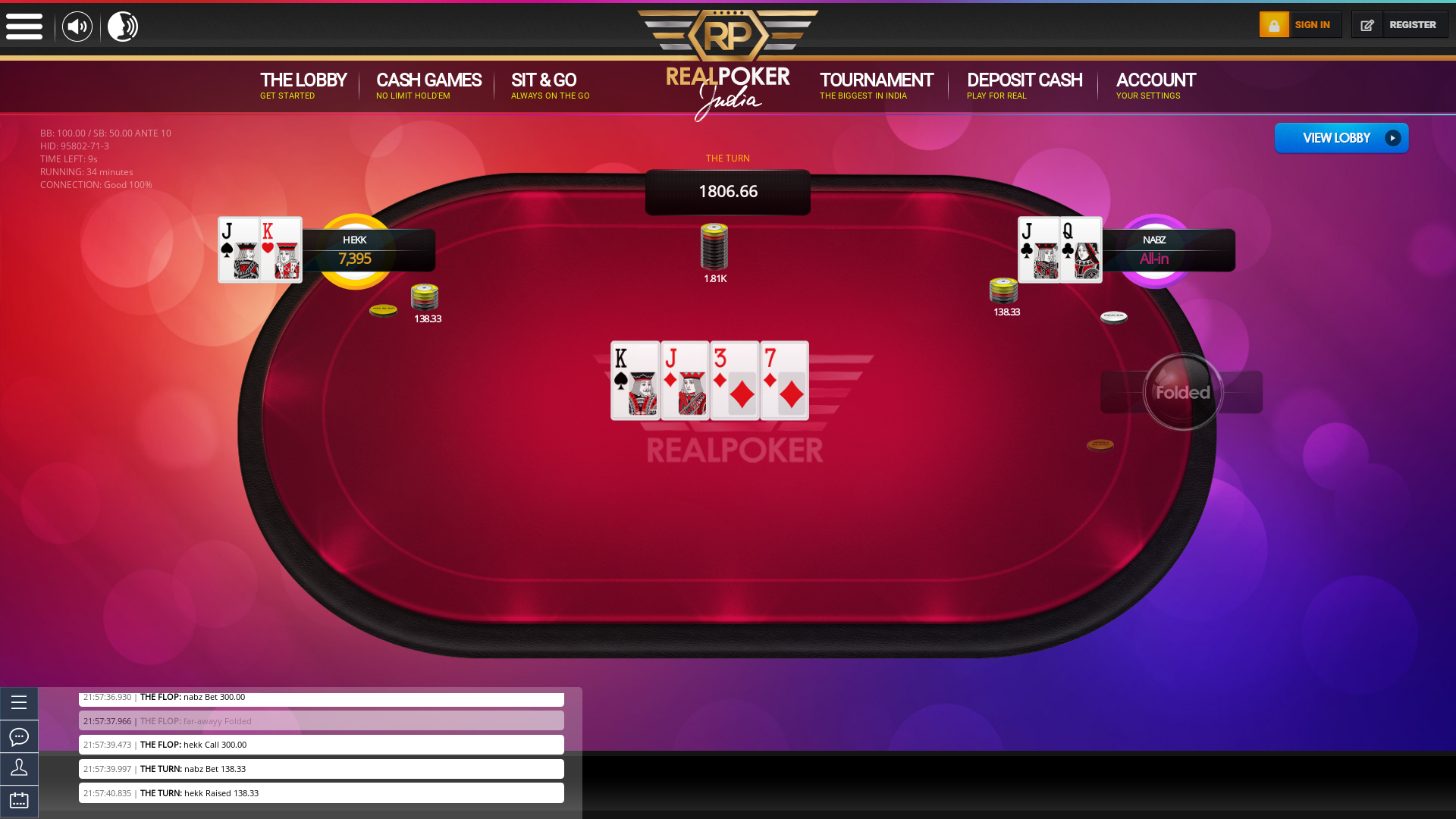 Indian poker on a 10 player table in the 33rd minute