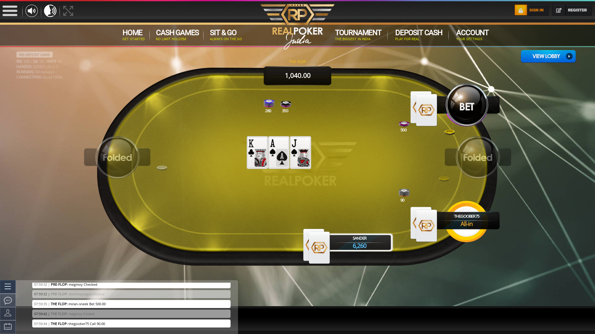 Indian poker on a 10 player table in the 33rd minute
