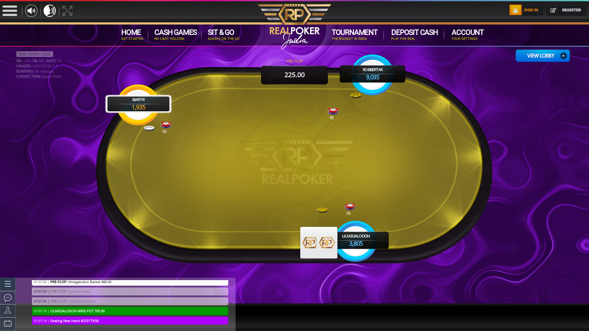 Indian poker on a 10 player table in the 36th minute