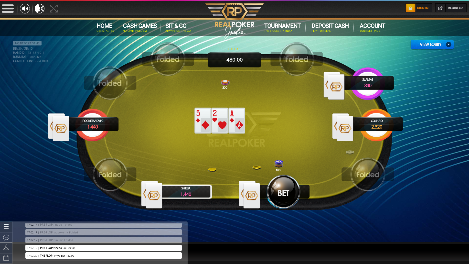 Indian poker on a 10 player table in the 3rd minute