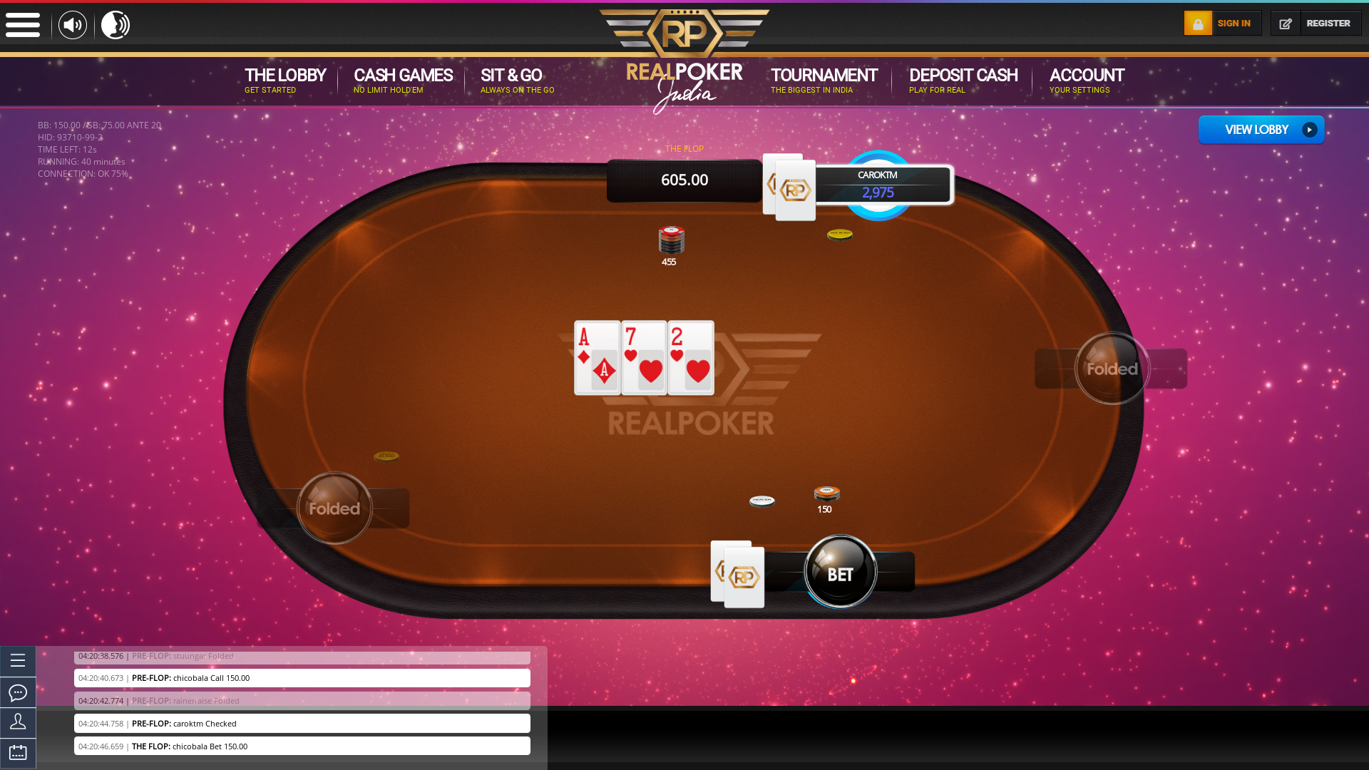 Indian poker on a 10 player table in the 40th minute