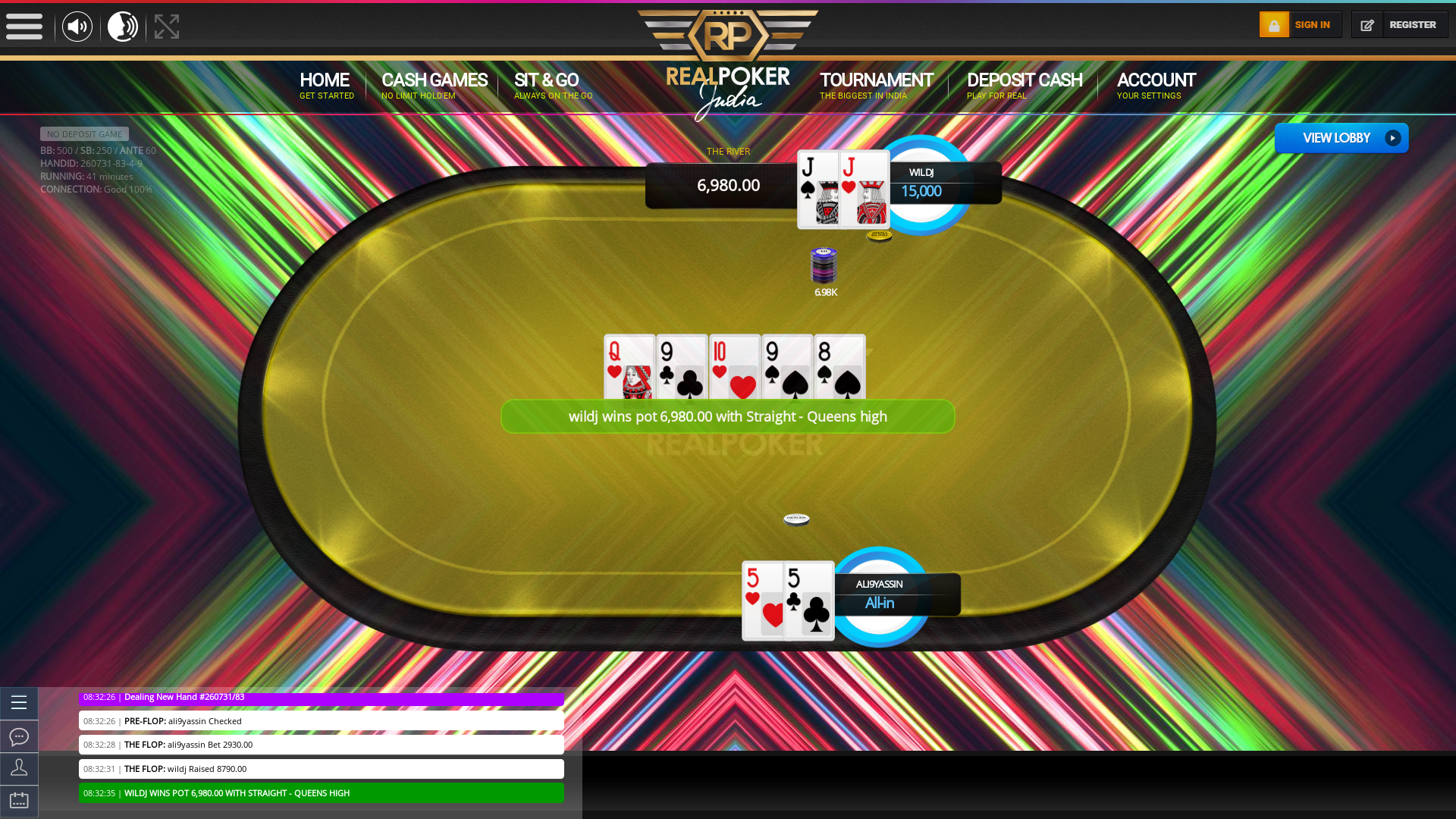 Indian poker on a 10 player table in the 41st minute