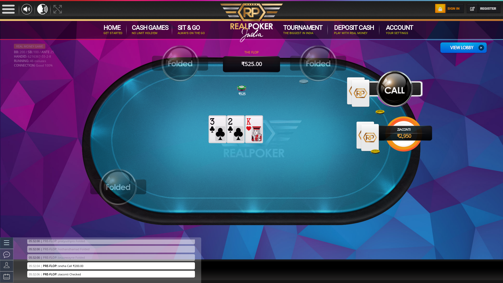 indian poker on a 10 player table in the 46th minute