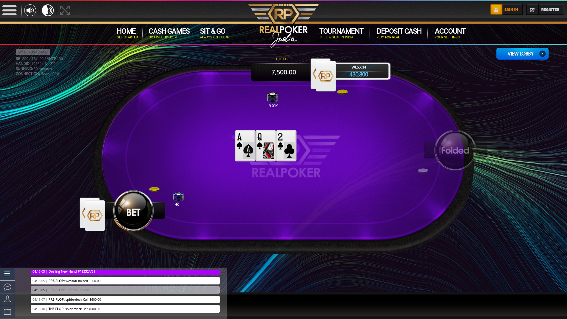 Indian poker on a 10 player table in the 49th minute