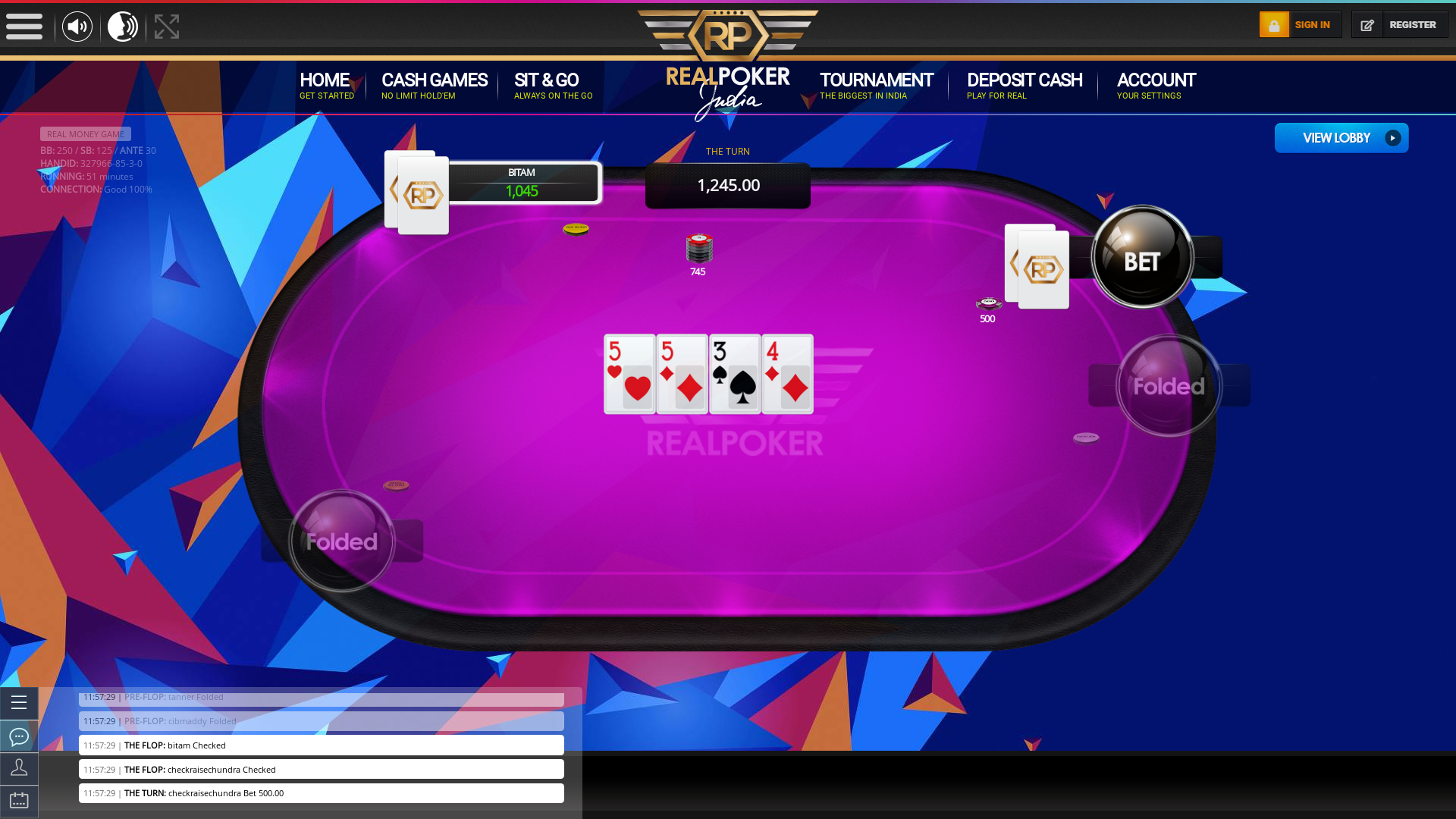 Indian poker on a 10 player table in the 51st minute