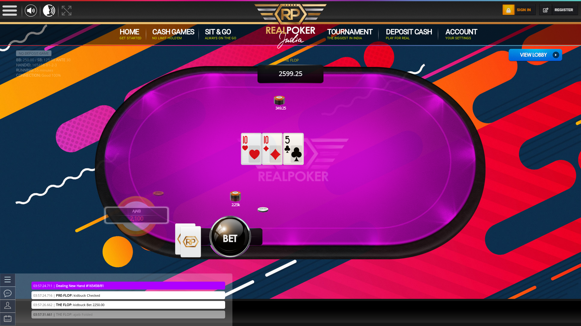 Indian poker on a 10 player table in the 54th minute
