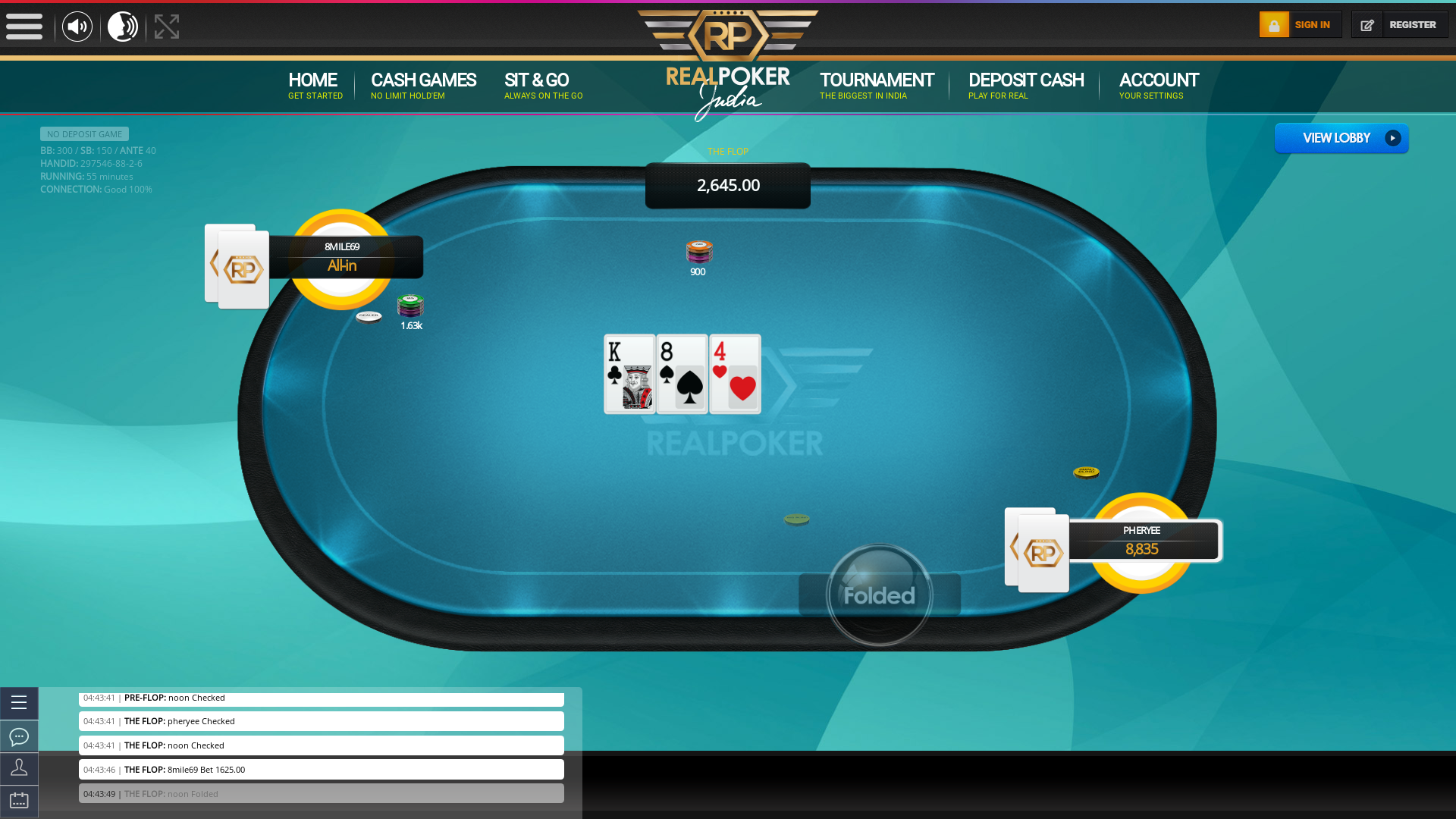 Indian poker on a 10 player table in the 55th minute