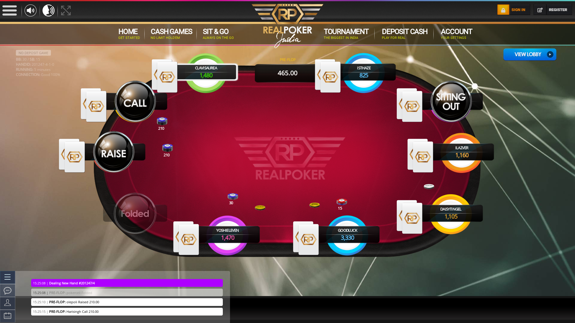 Indian poker on a 10 player table in the 5th minute