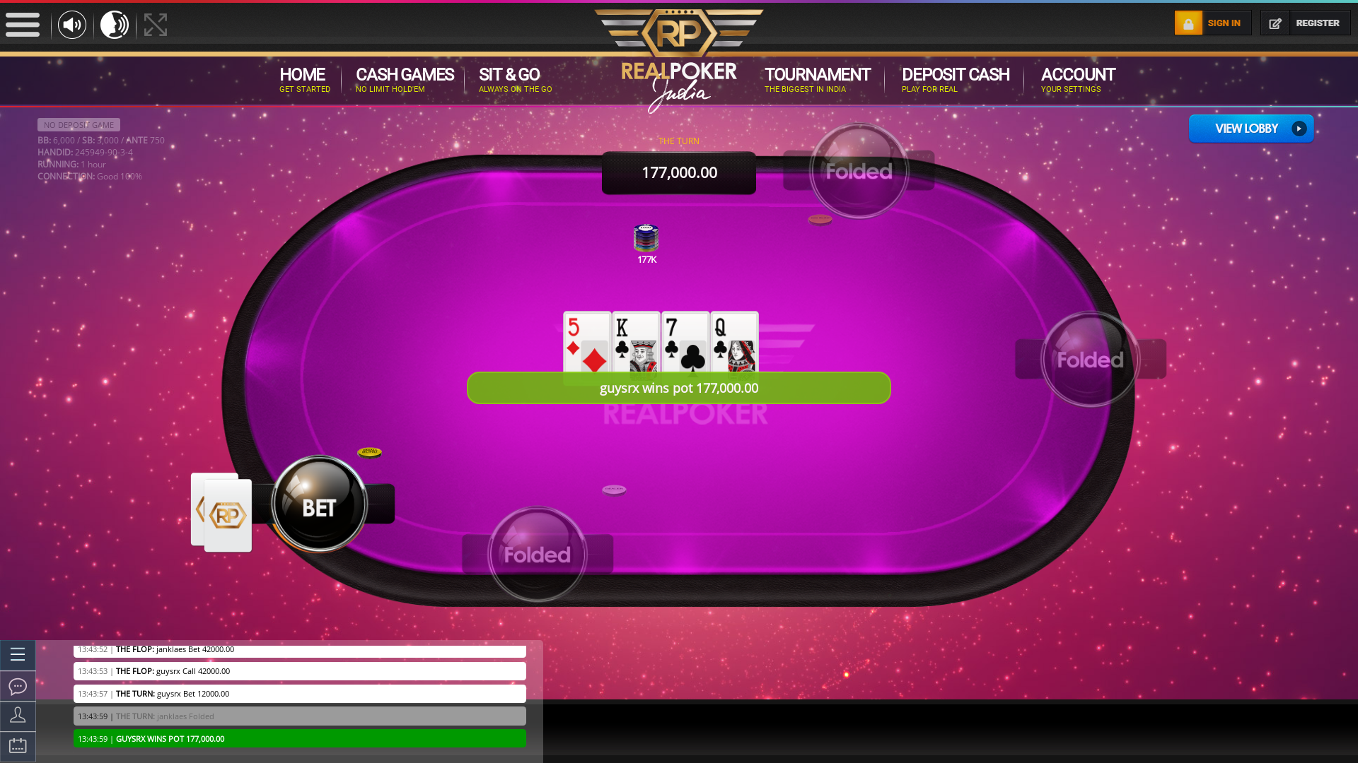 Indian poker on a 10 player table in the 78th minute