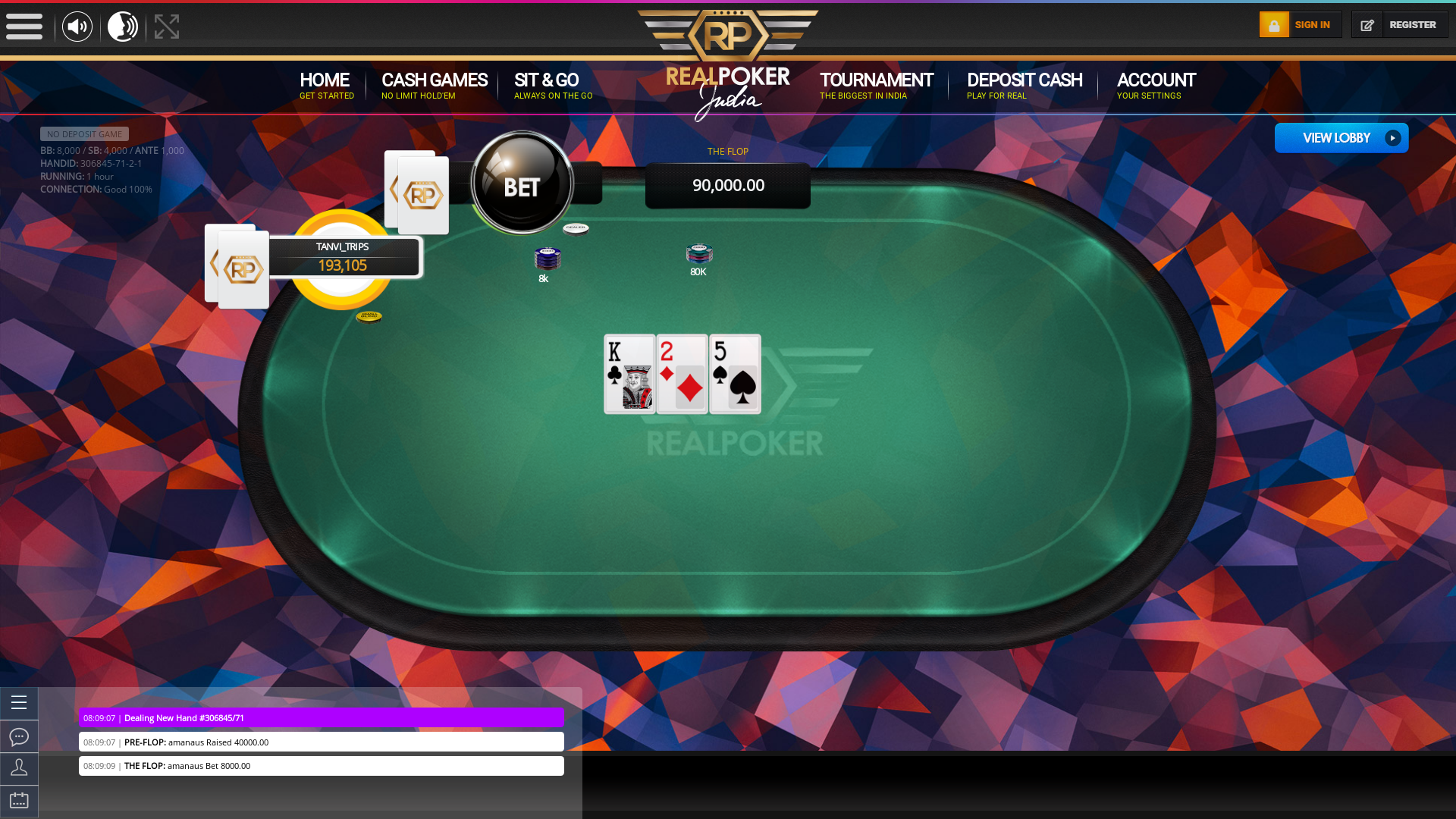 Indian poker on a 10 player table in the 85th minute