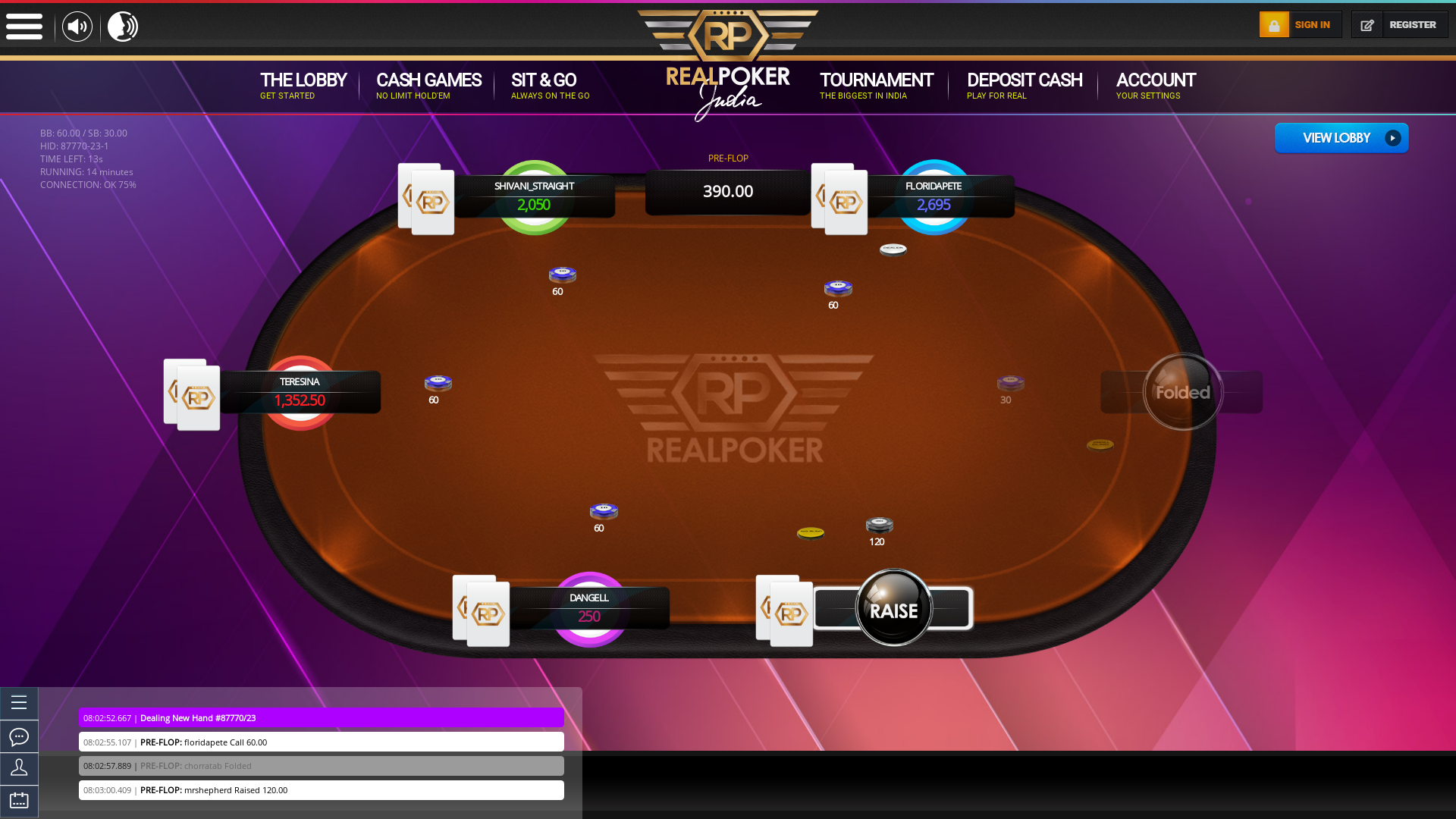 Indian poker on a 6 player table in the 14th minute