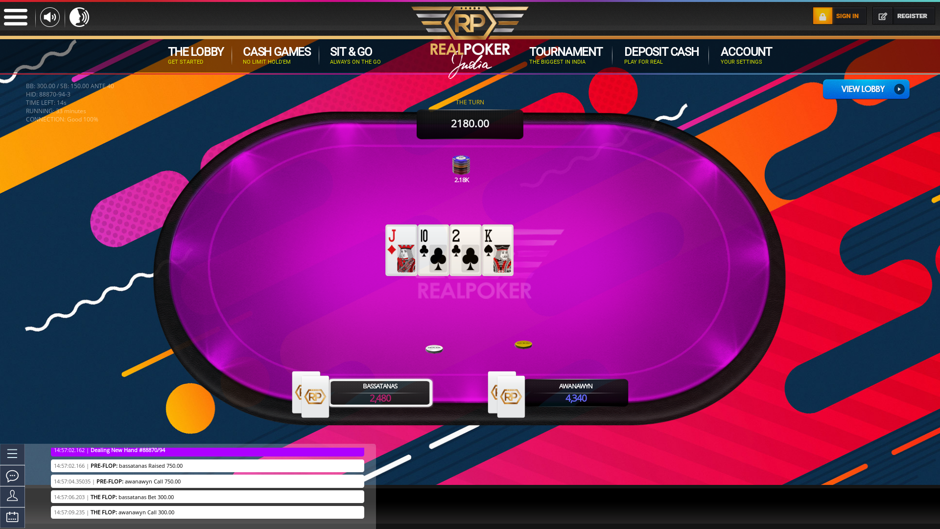 Indian poker on a 6 player table in the 33rd minute