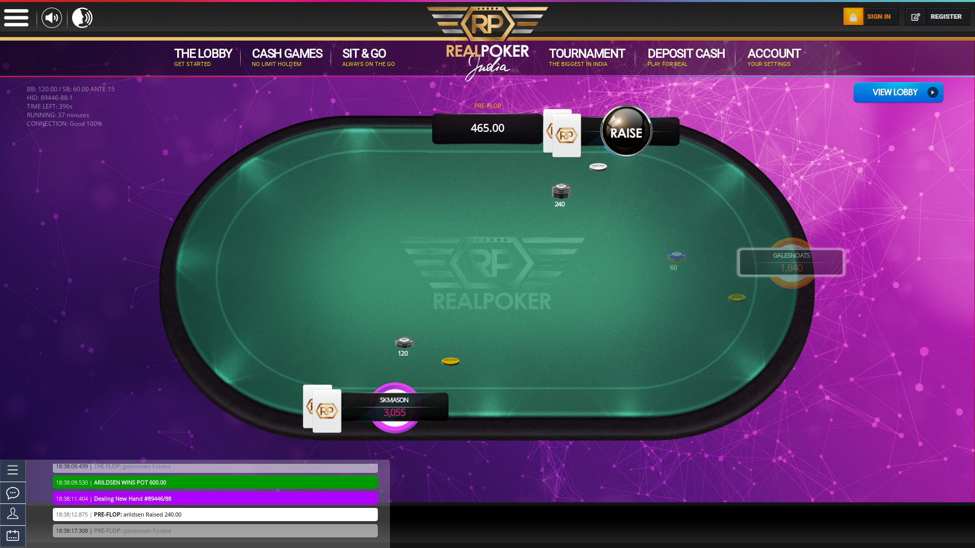 Indian poker on a 6 player table in the 36th minute
