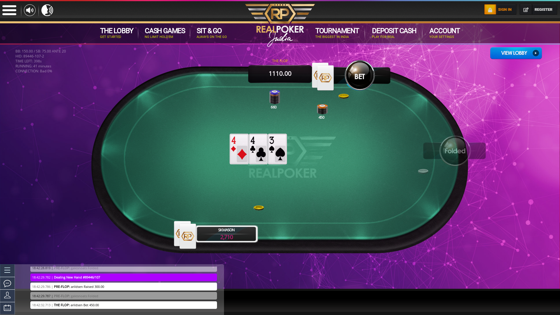 Indian poker on a 6 player table in the 41st minute