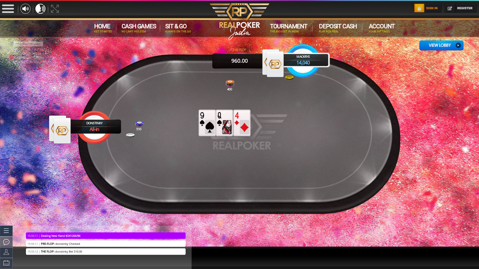 Jadavpur, Kolkata online poker game on a 10 player table in the 47th minute of the game