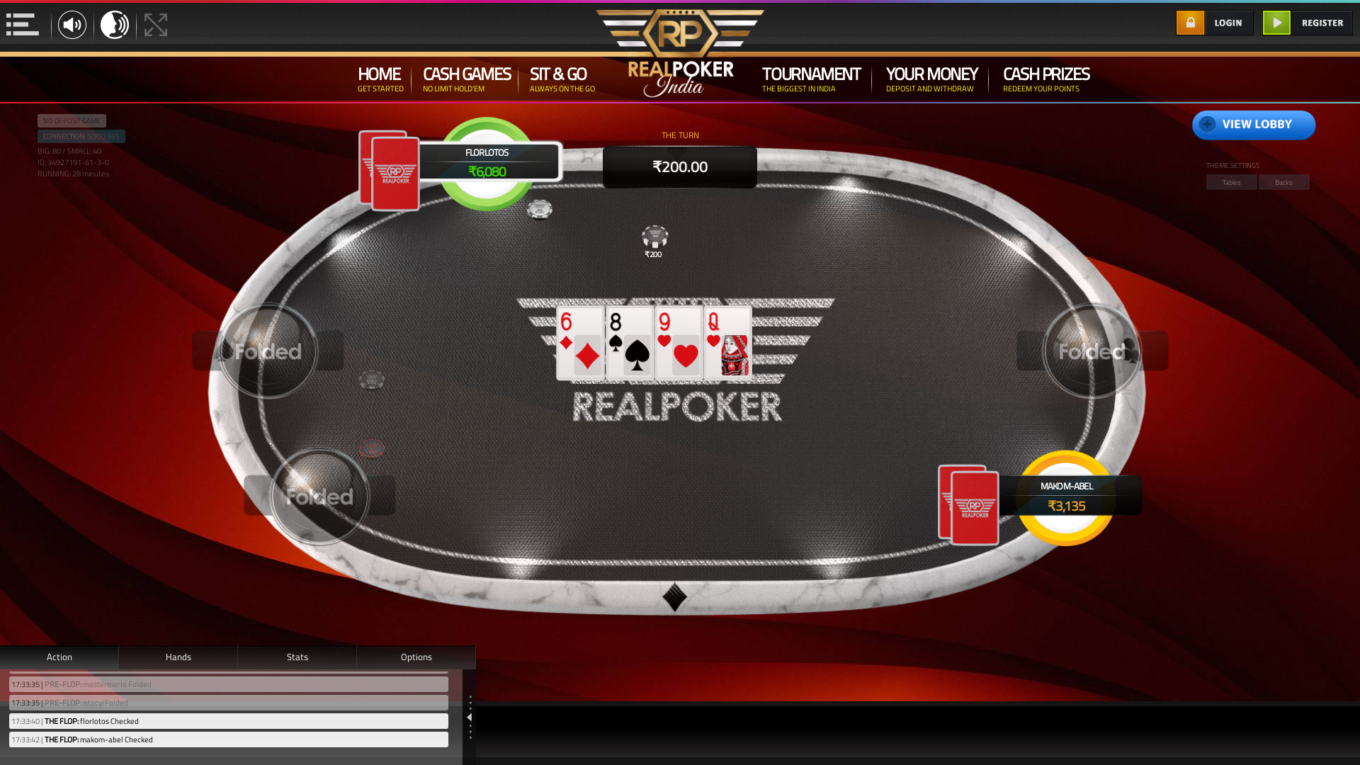 Lower Parel, Mumbai online poker game on a 10 player table in the 28th minute