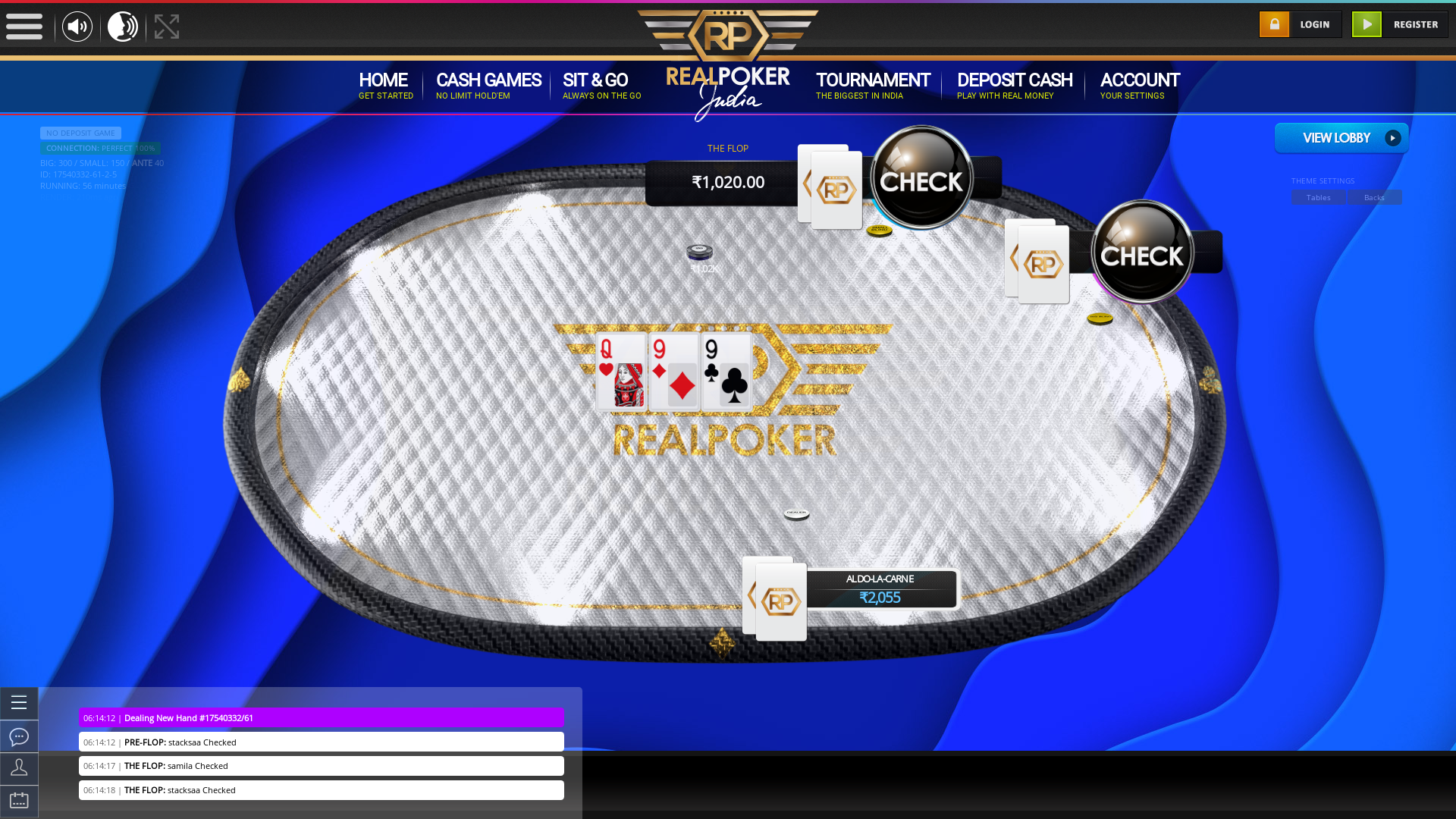 Lower Parel, Mumbai online poker game on a 10 player table in the 56th minute of the game