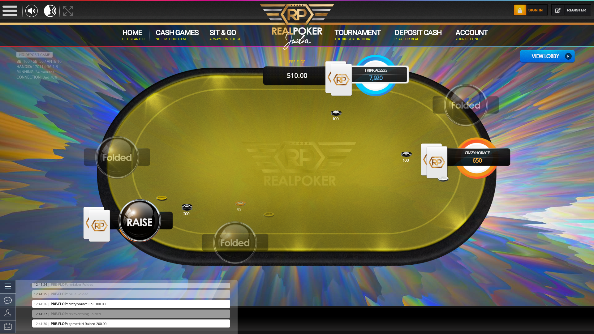 Mormugao Goa online poker game on a 10 player table in the 33rd minute of the game