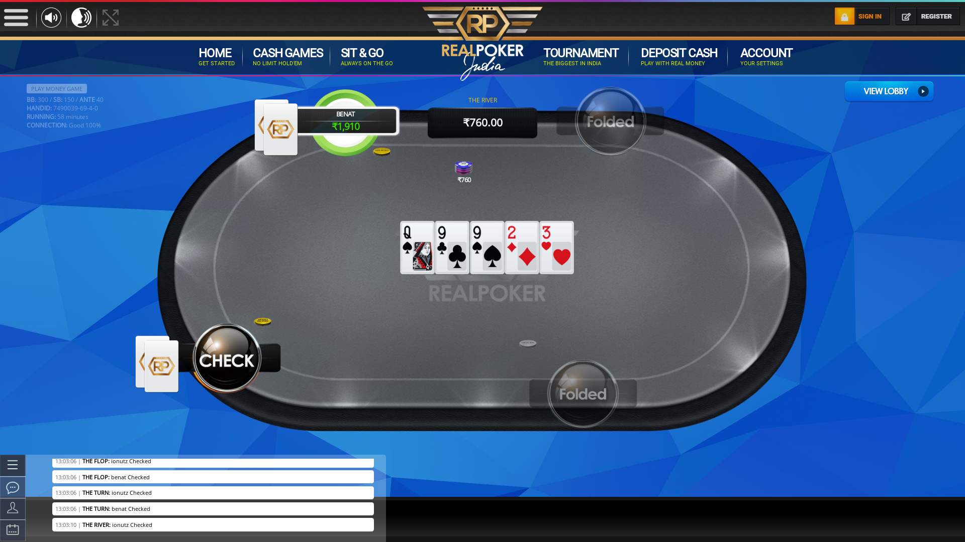 Nandi Hills, Bangalore online poker game on a 10 player table in the 58th minute of the meeting