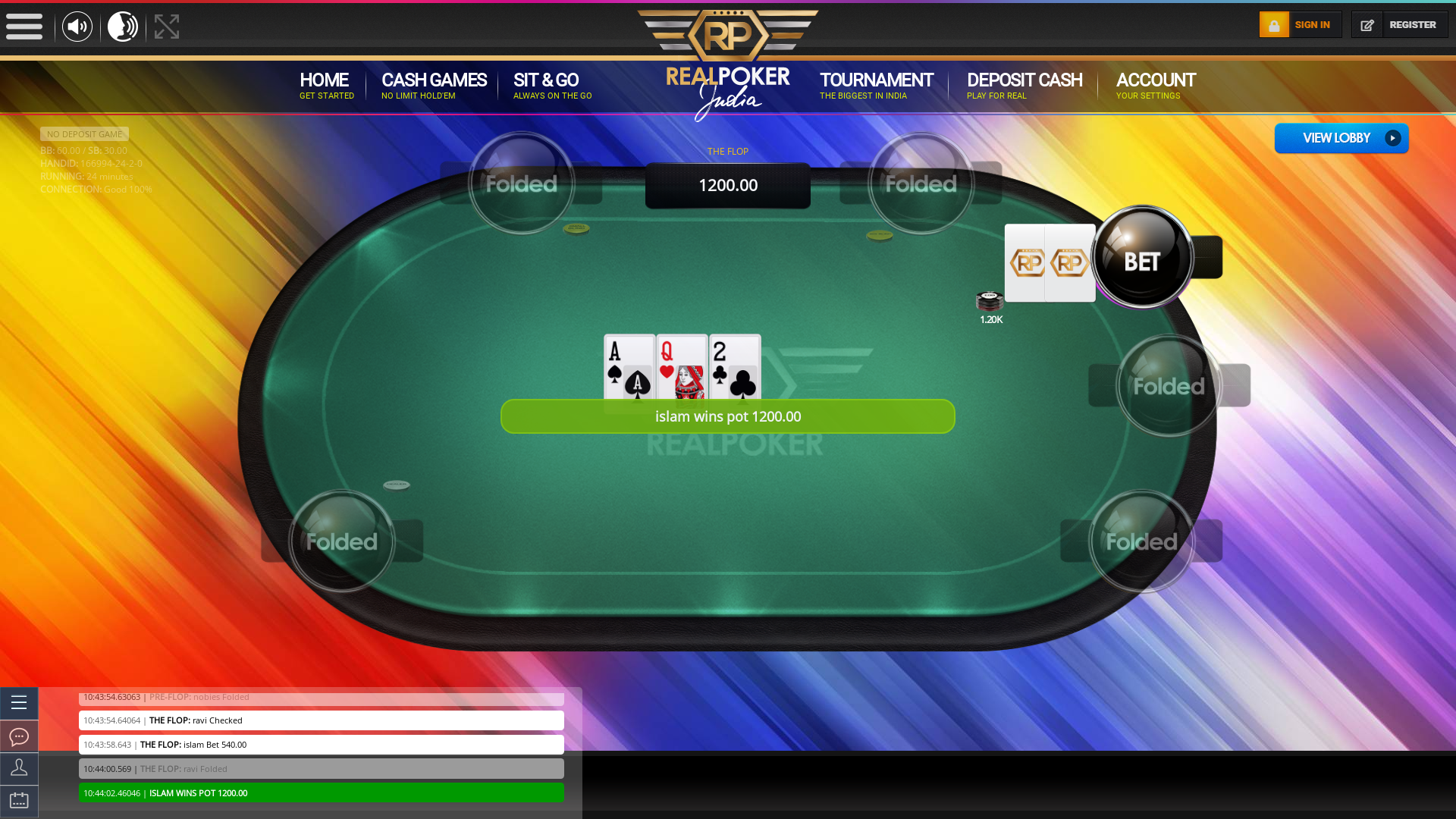 Navi Mumbai online poker game on a 10 player table in the 24th minute of the meeting