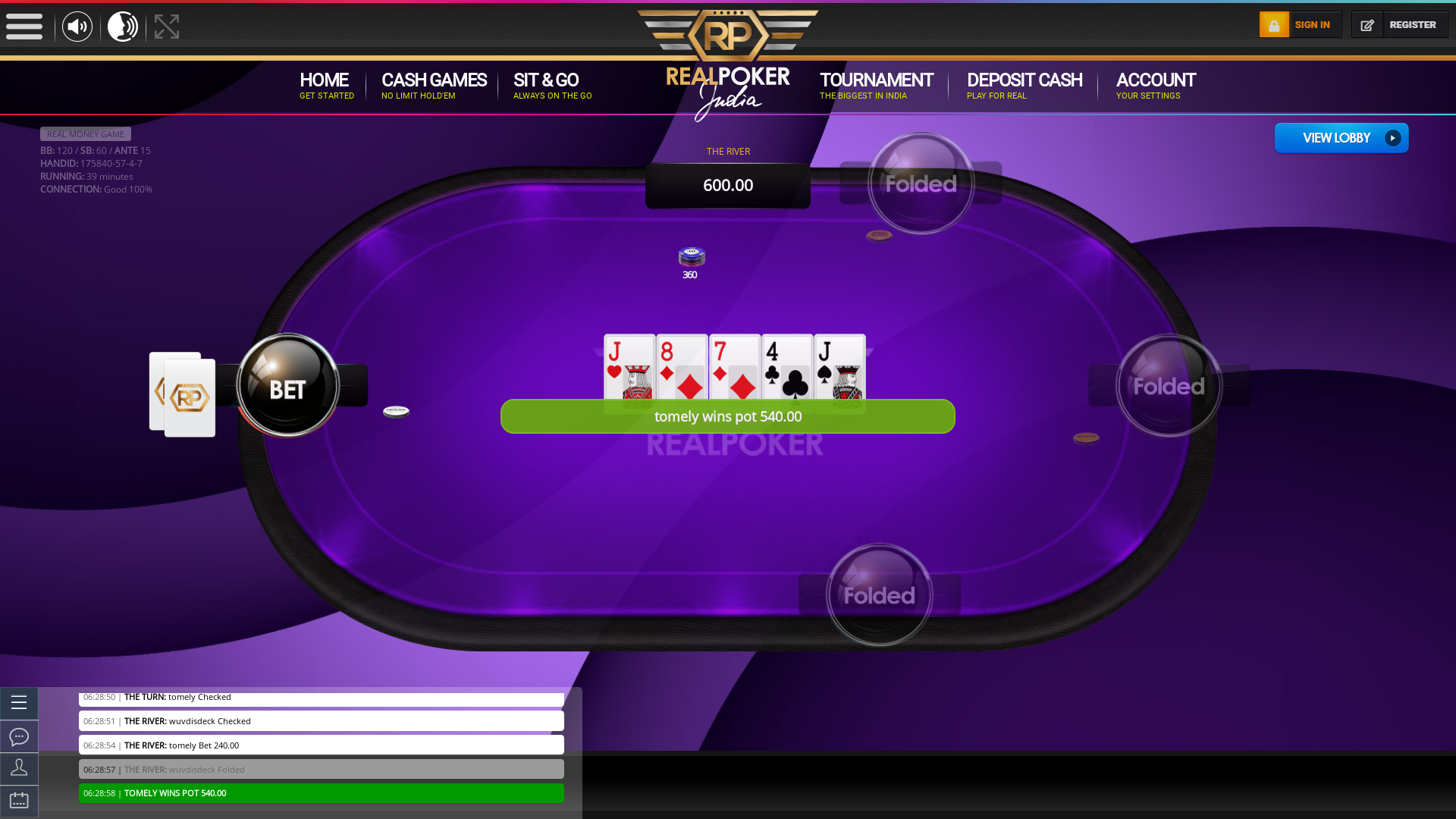 Nizamuddin, New Delhi poker table on a 10 player table in the 39th minute of the game
