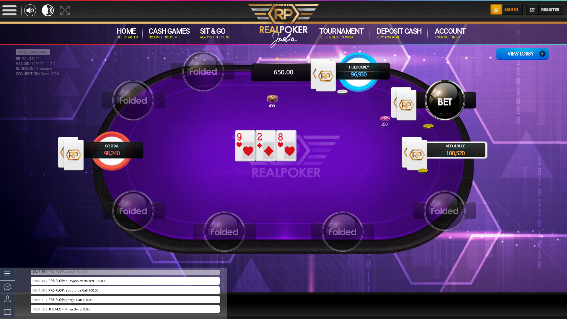 Online poker on a 10 player table in the 10th minute match up