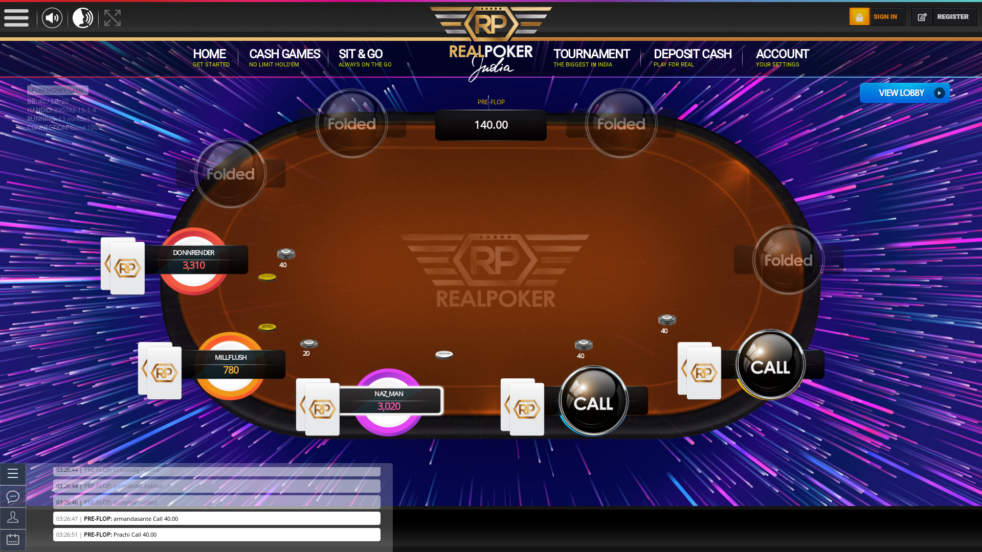 Online poker on a 10 player table in the 12th minute match up