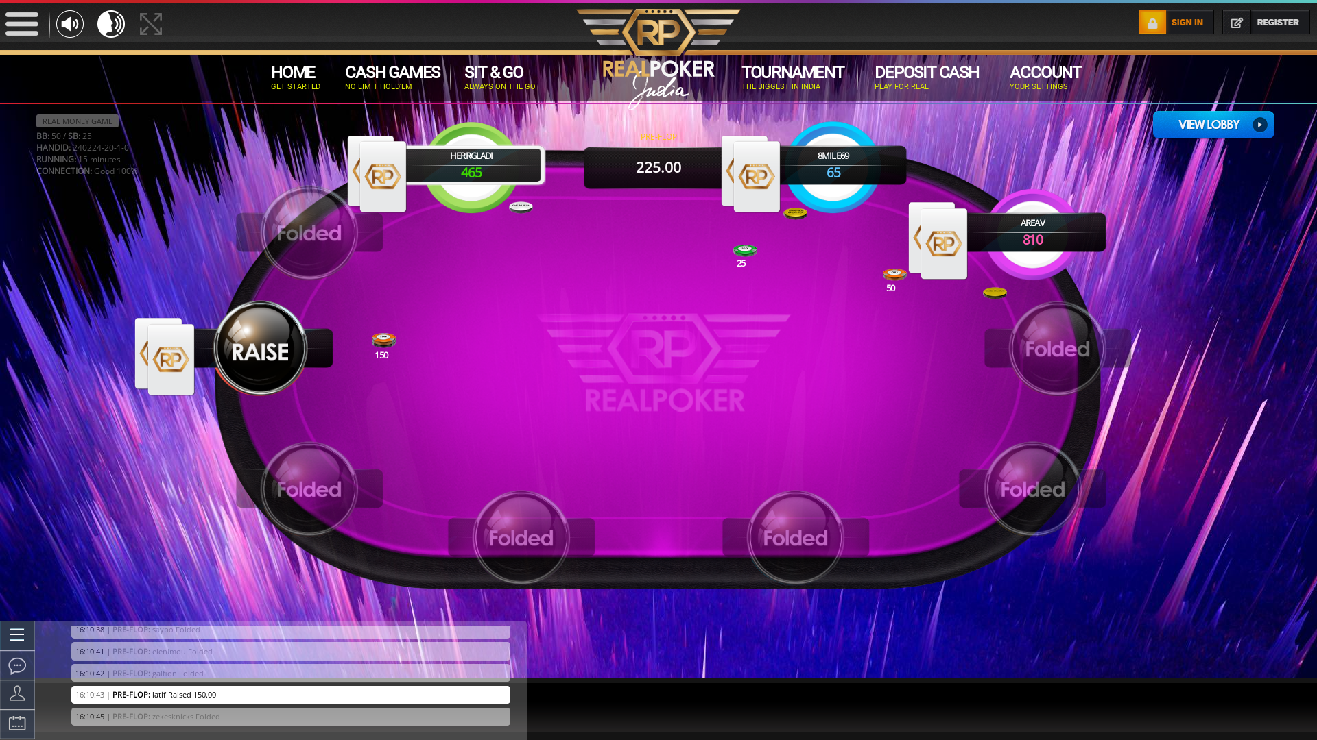 Online poker on a 10 player table in the 15th minute match up