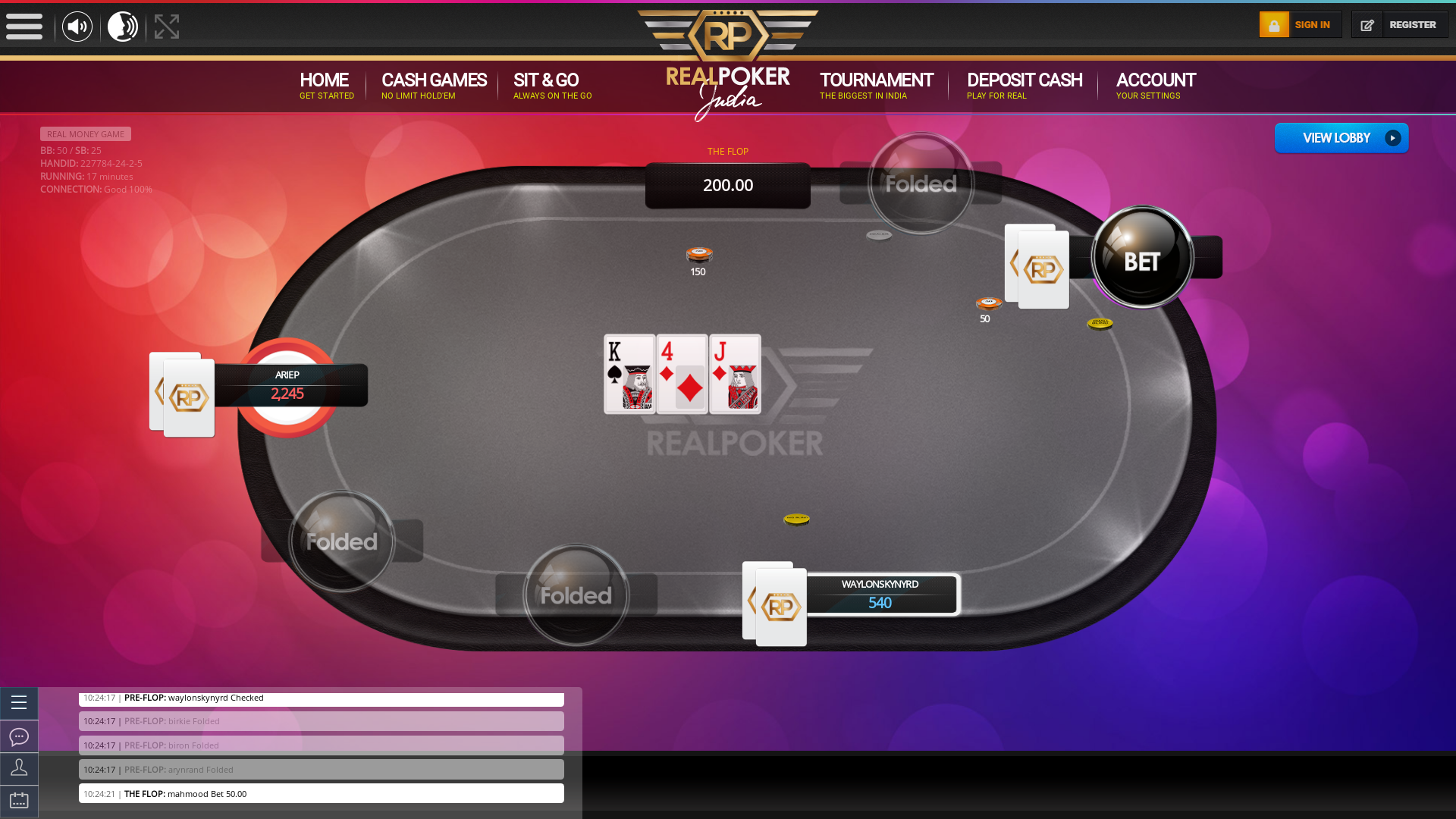 Online poker on a 10 player table in the 17th minute match up