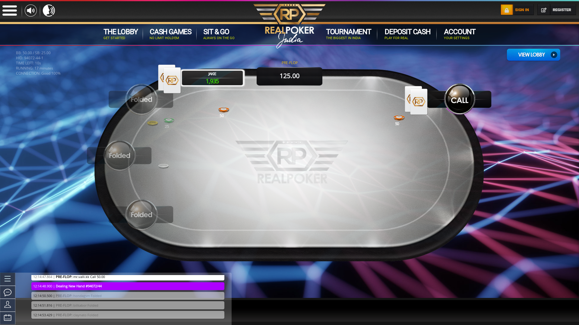 Online poker on a 10 player table in the 17th minute match up