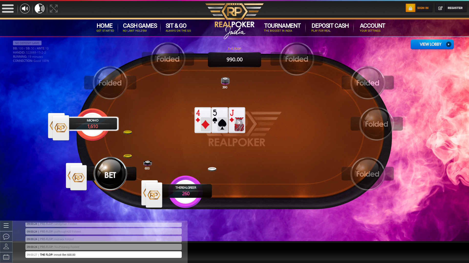 Online poker on a 10 player table in the 19th minute match up