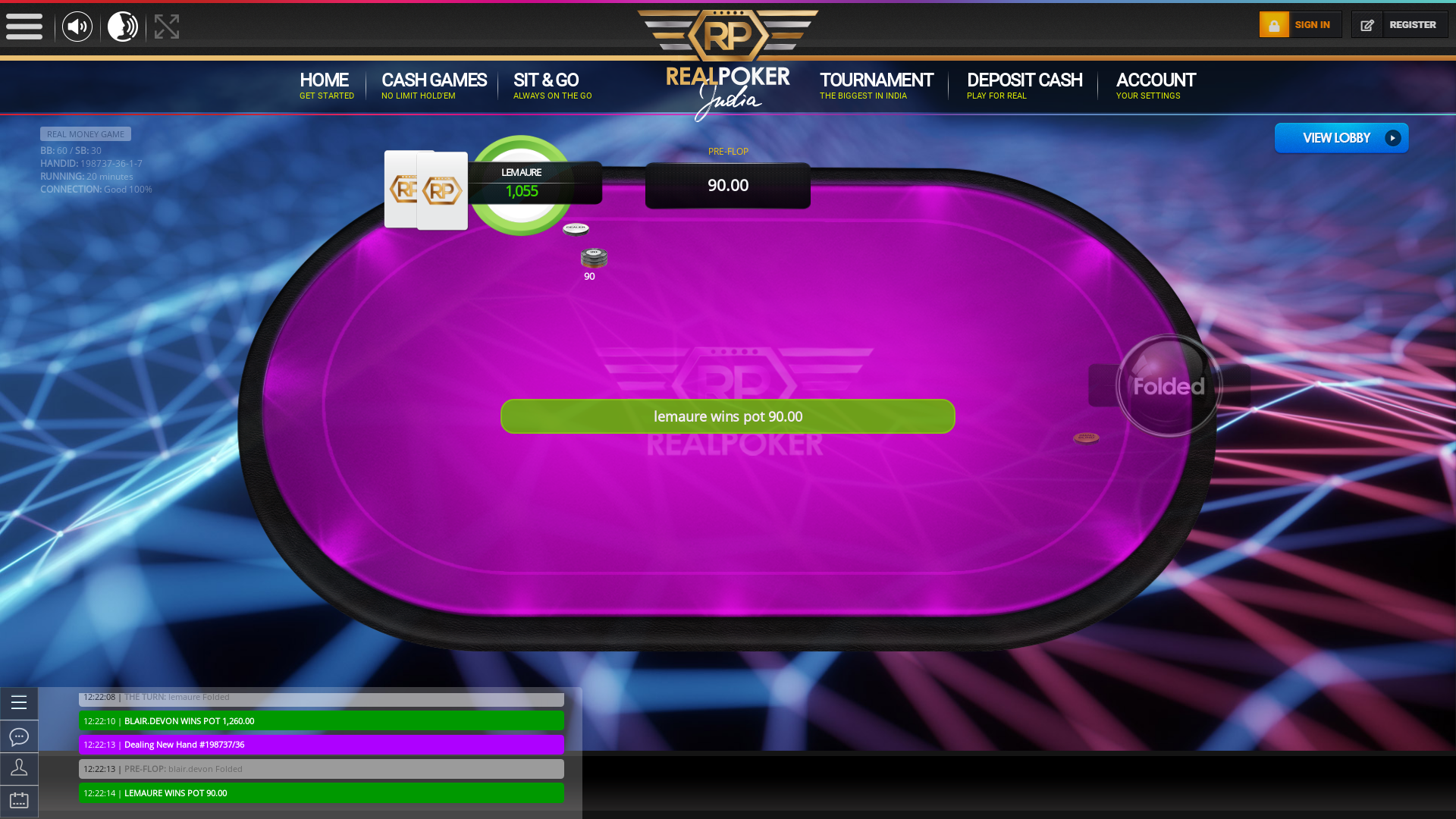 Online poker on a 10 player table in the 20th minute match up