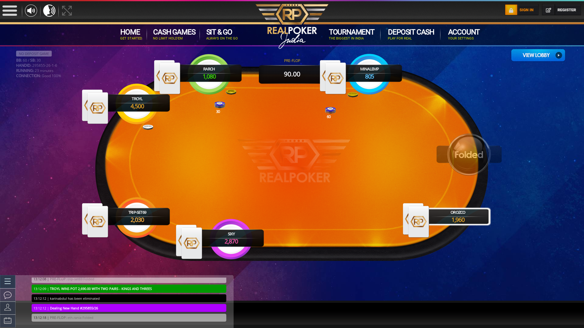 Online poker on a 10 player table in the 23rd minute match up