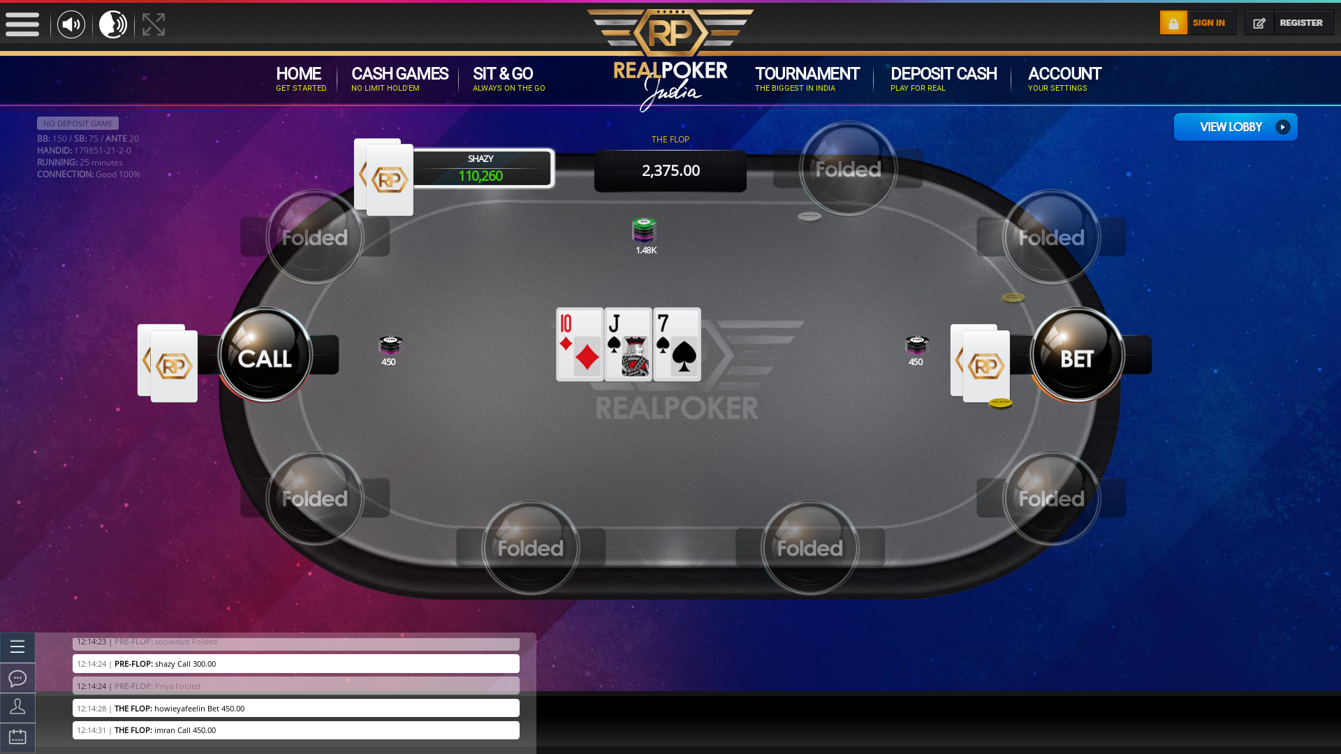 Online poker on a 10 player table in the 24th minute match up