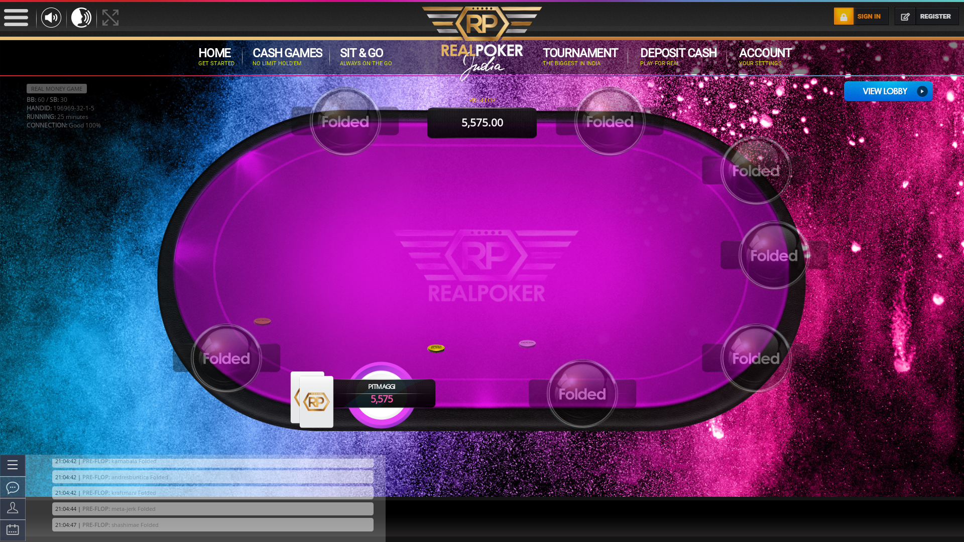 Online poker on a 10 player table in the 24th minute match up