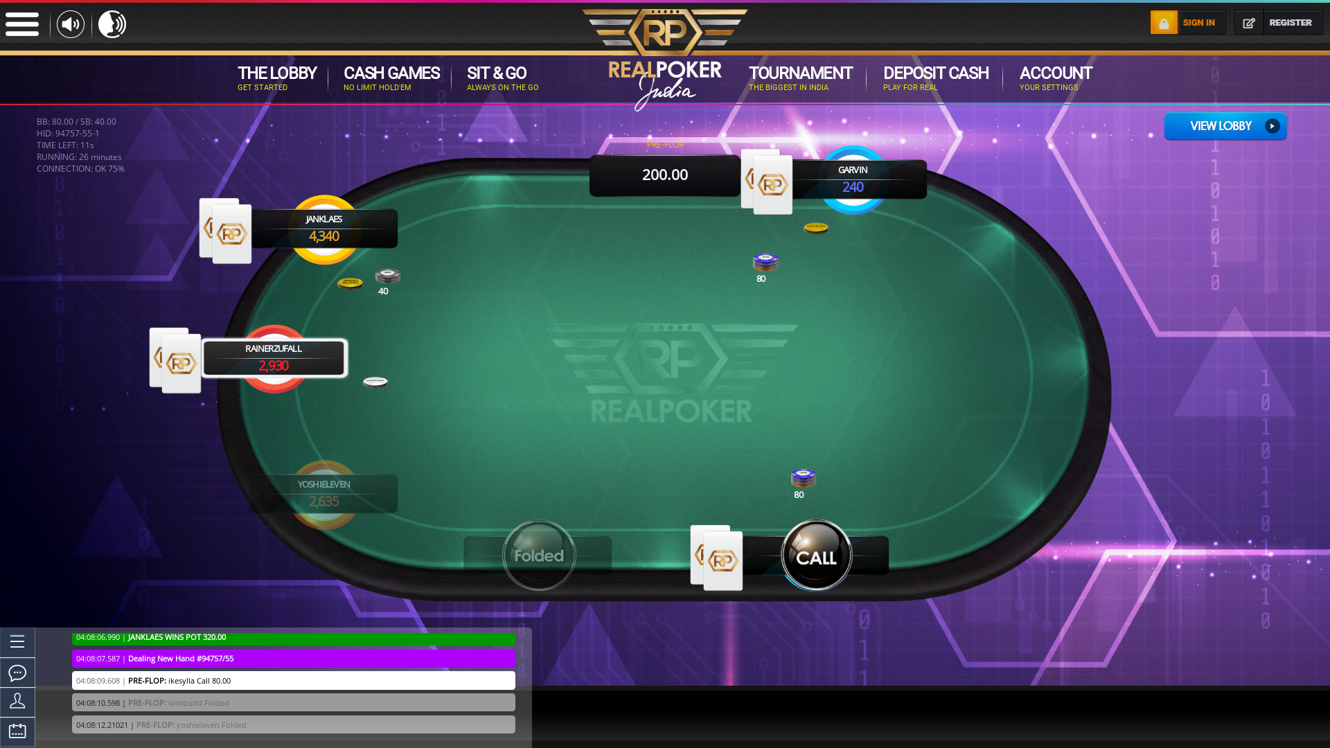 Online poker on a 10 player table in the 26th minute match up