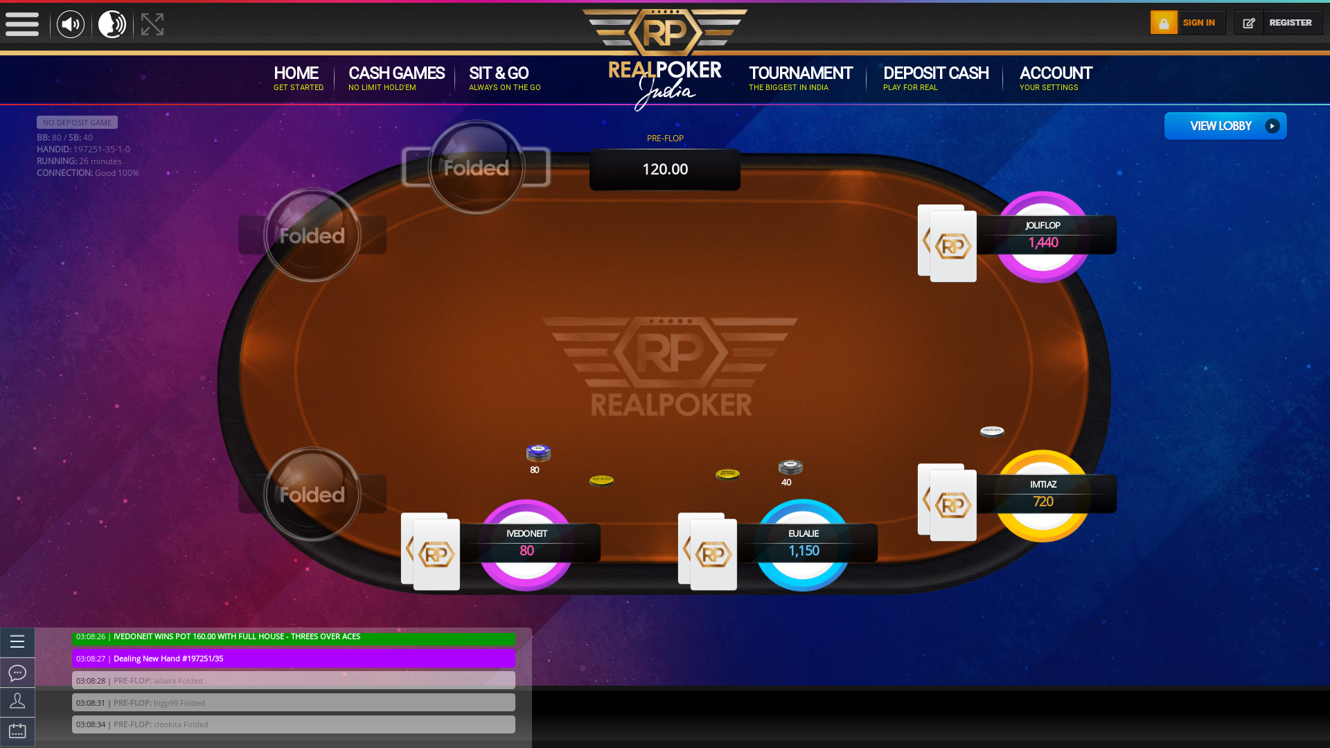 Online poker on a 10 player table in the 26th minute match up