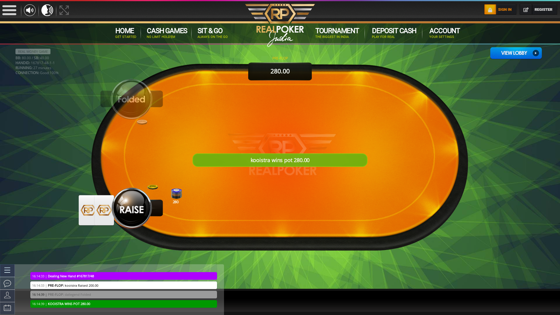 Online poker on a 10 player table in the 27th minute match up