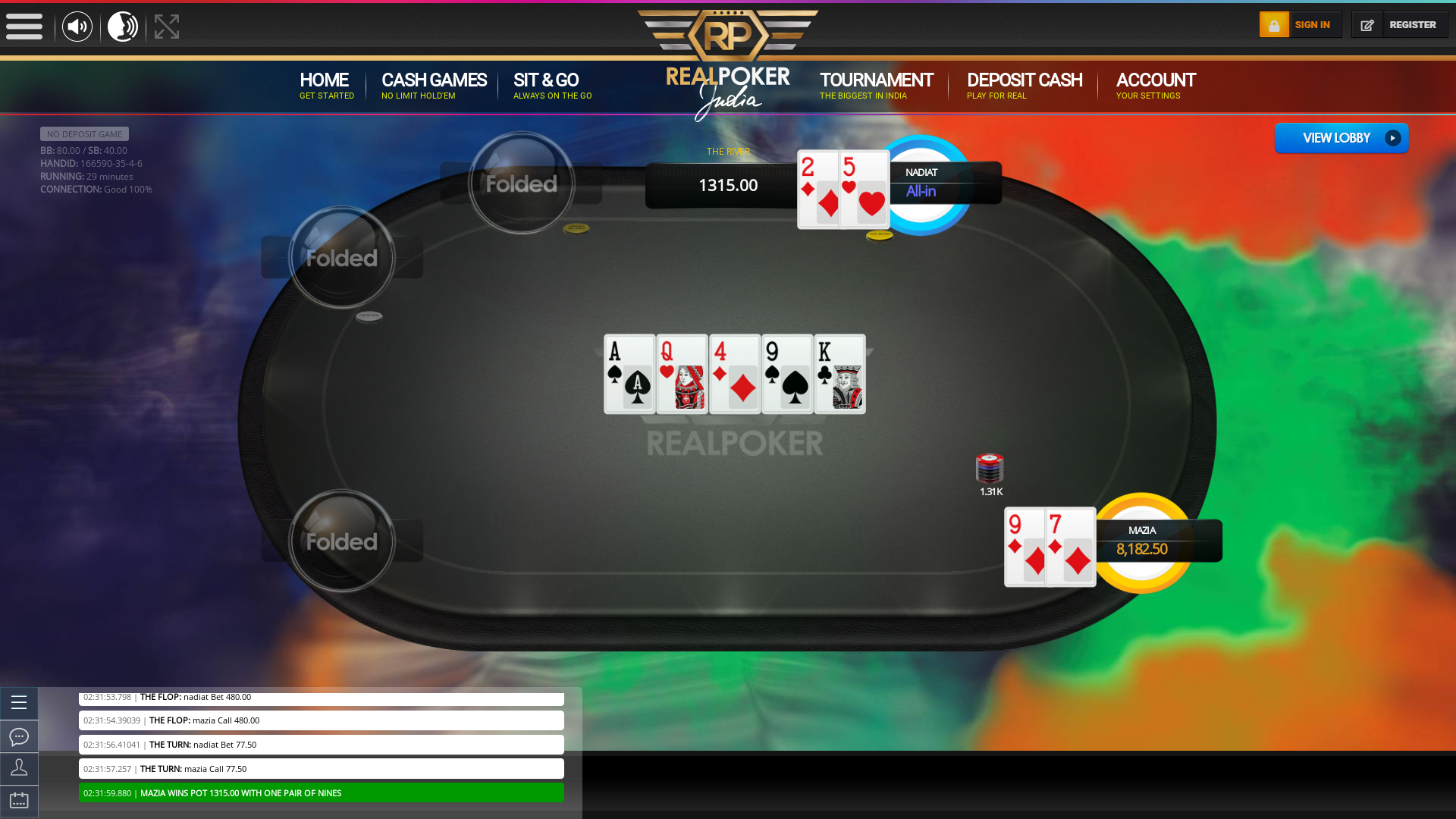 Online poker on a 10 player table in the 28th minute match up