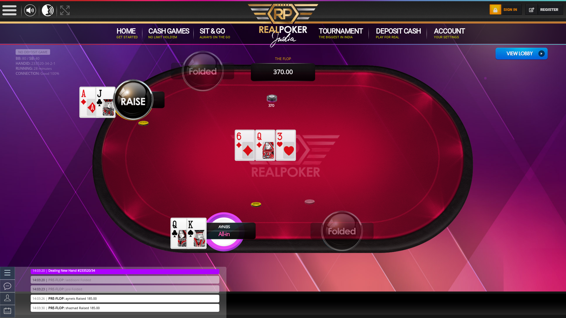 Online poker on a 10 player table in the 28th minute match up