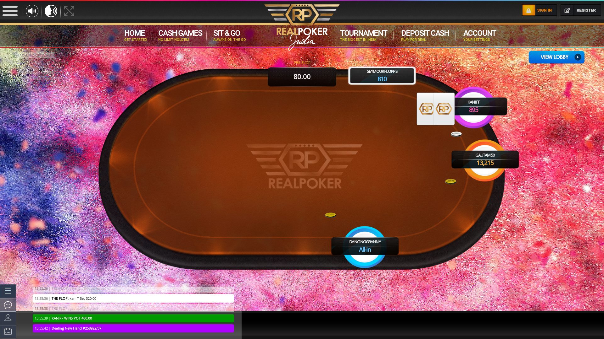 Online poker on a 10 player table in the 29th minute match up
