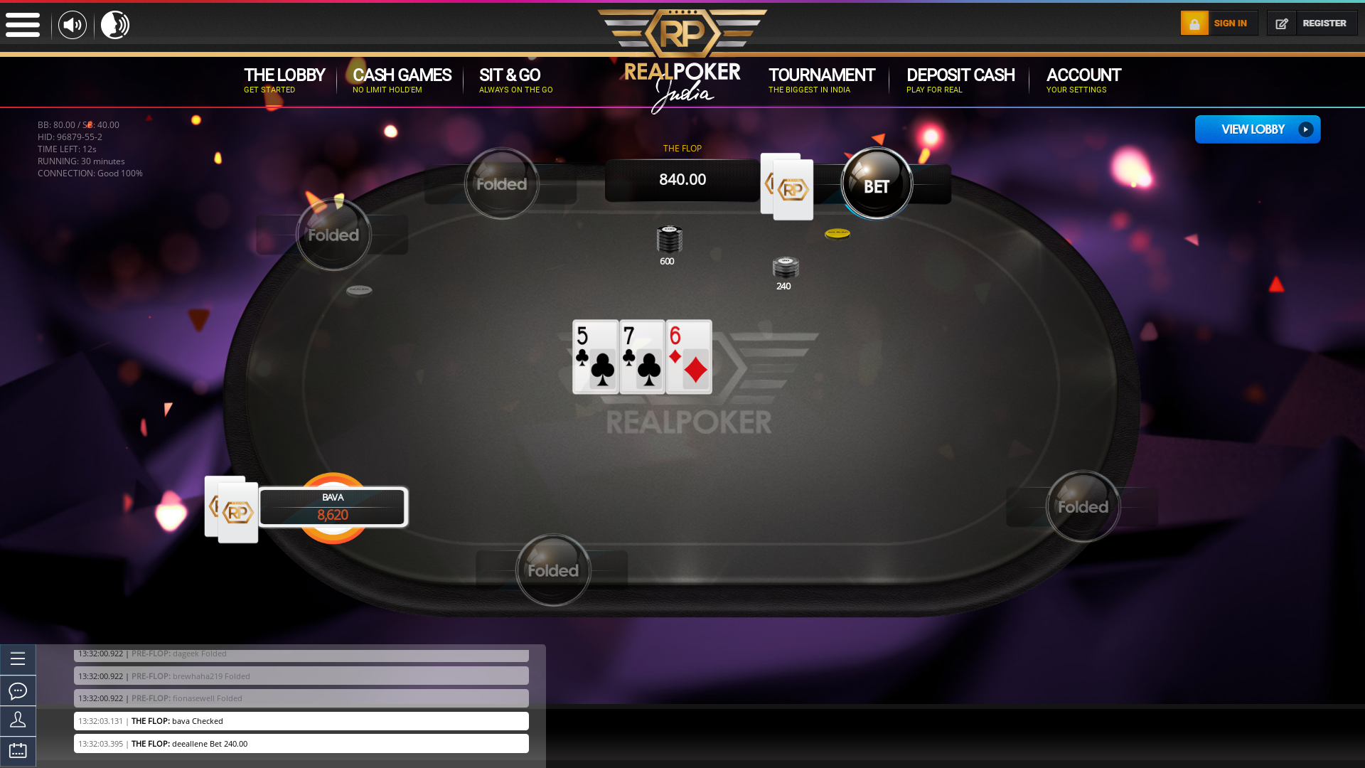 Online poker on a 10 player table in the 30th minute match up