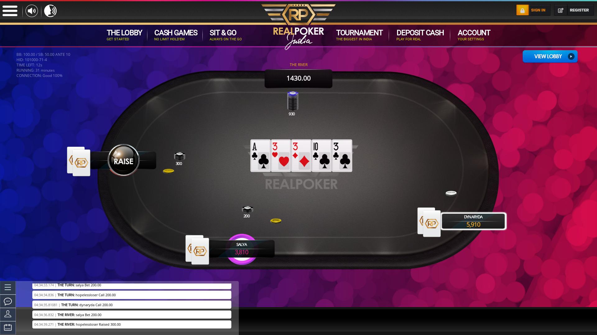 Online poker on a 10 player table in the 31st minute match up