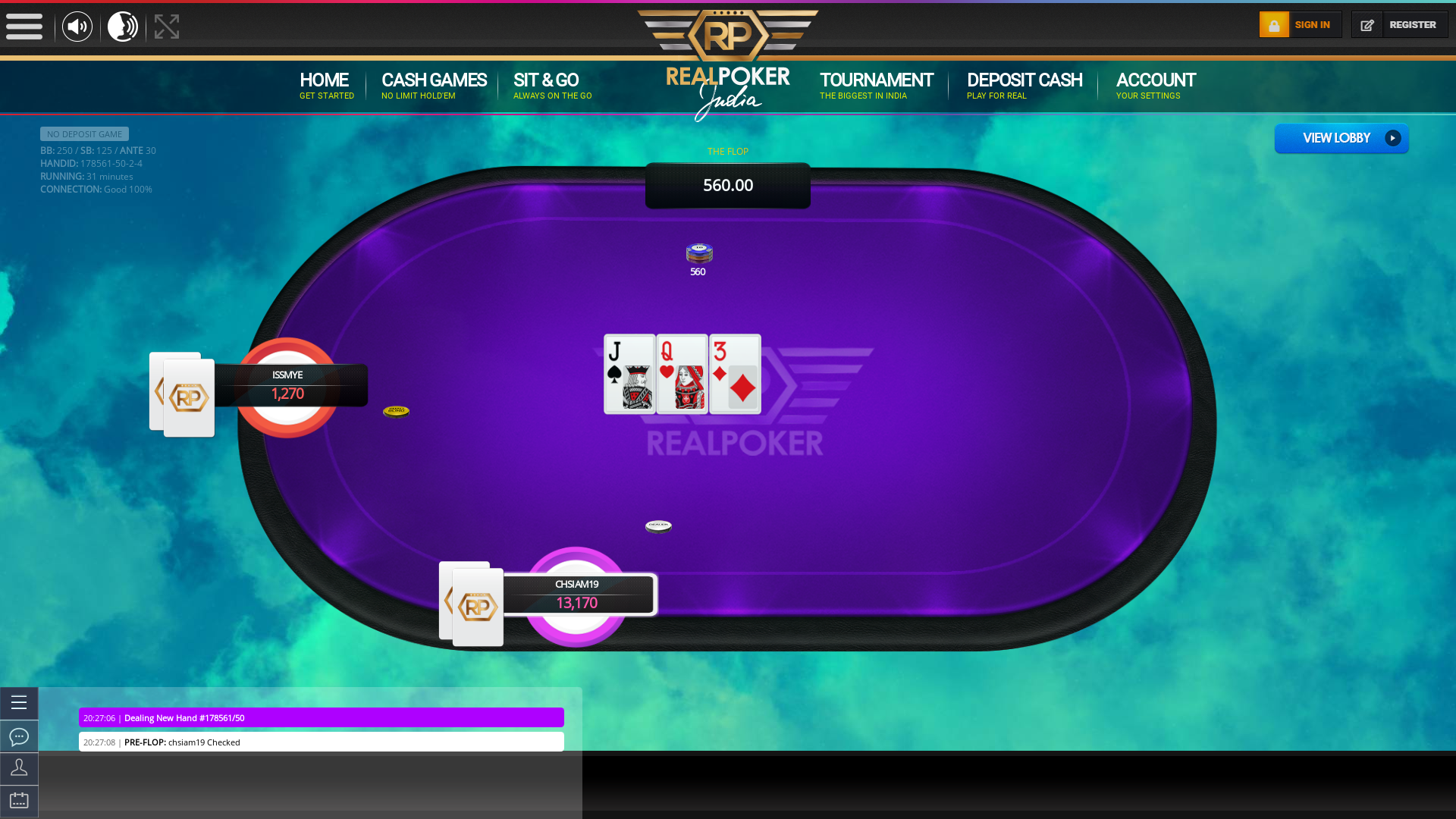 Online poker on a 10 player table in the 31st minute match up