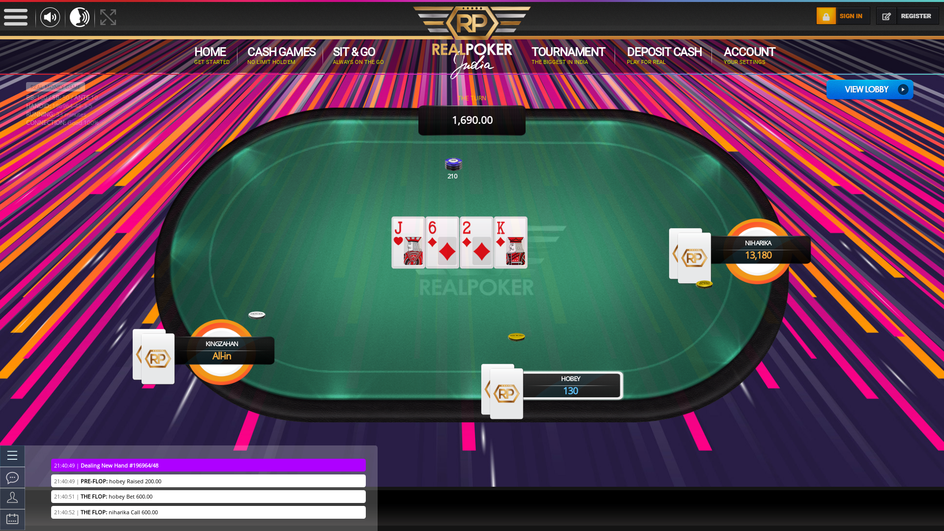 Online poker on a 10 player table in the 33rd minute match up