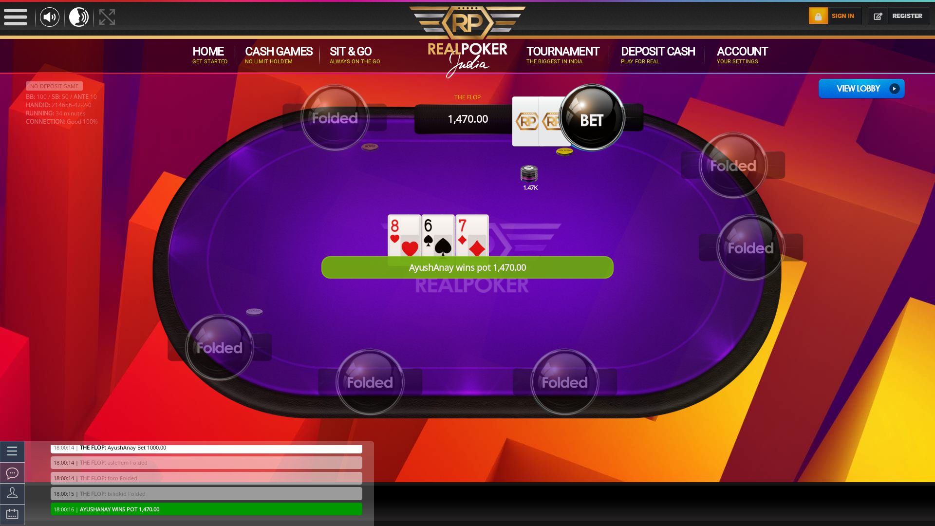 Online poker on a 10 player table in the 33rd minute match up